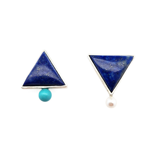 Asymmetric Lapis Lazuli & Turquoise Studs