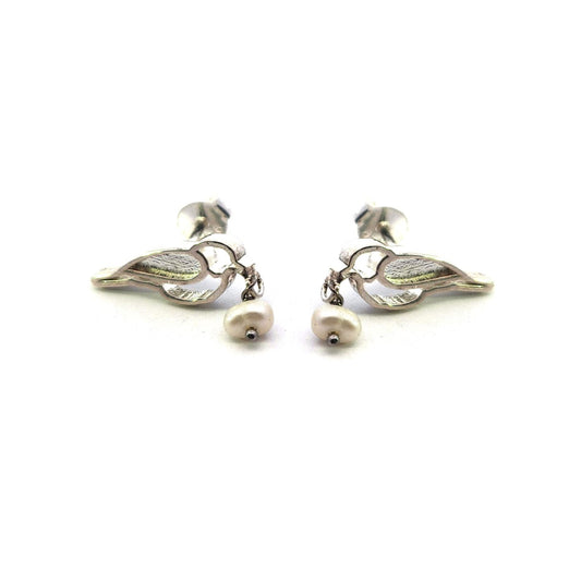 Sterling Silver Pearl Bird Studs