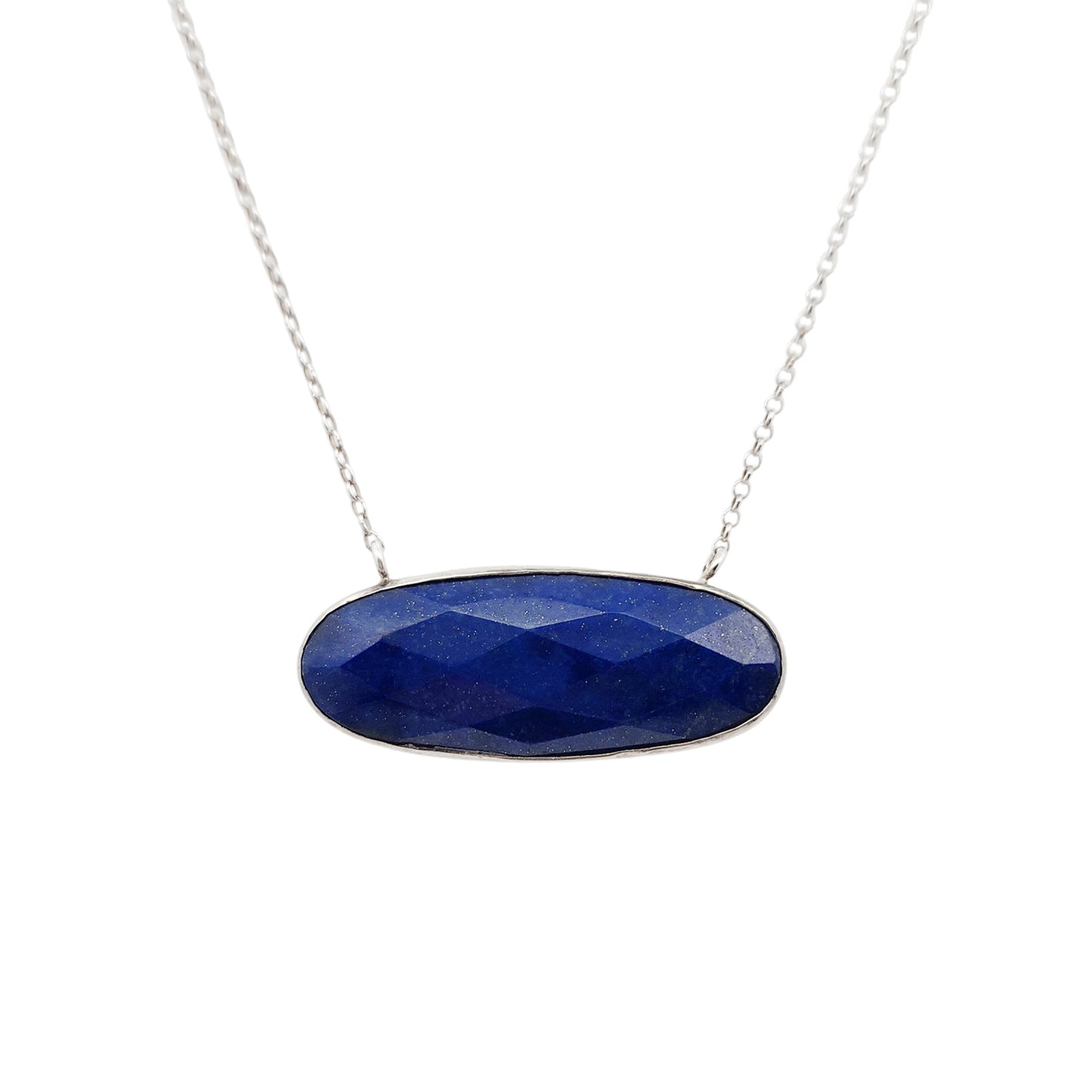 Horizontal Oval Faceted Lapis Lazuli Pendant