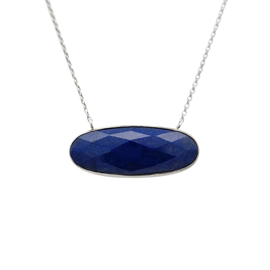 Horizontal Oval Faceted Lapis Lazuli Pendant