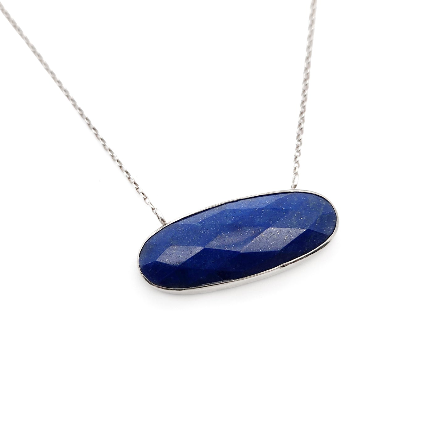 Horizontal Oval Faceted Lapis Lazuli Pendant