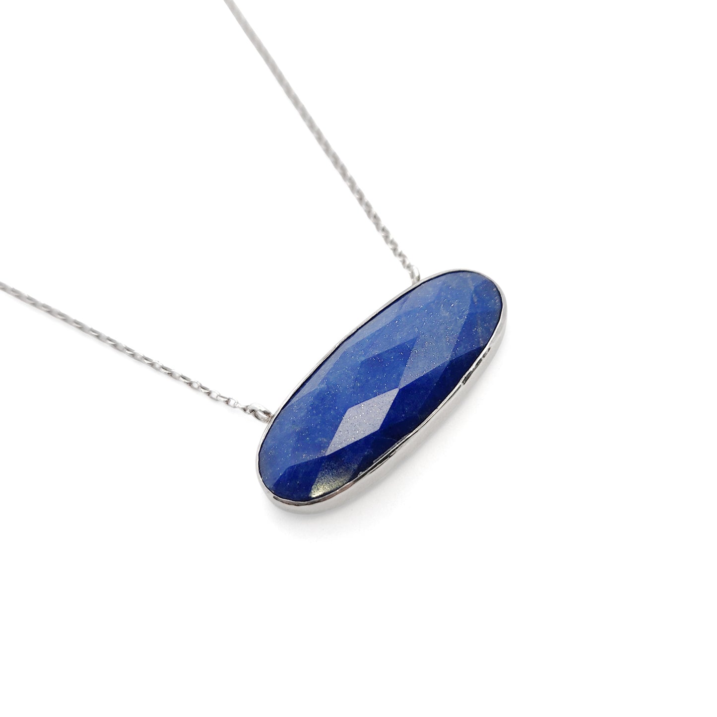 Horizontal Oval Faceted Lapis Lazuli Pendant