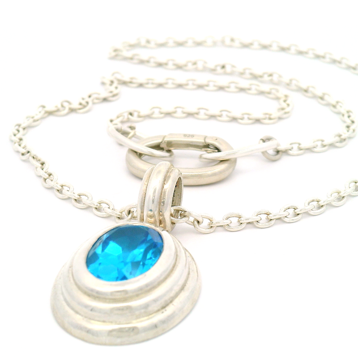 Silver Blue Topaz Pendant Necklace