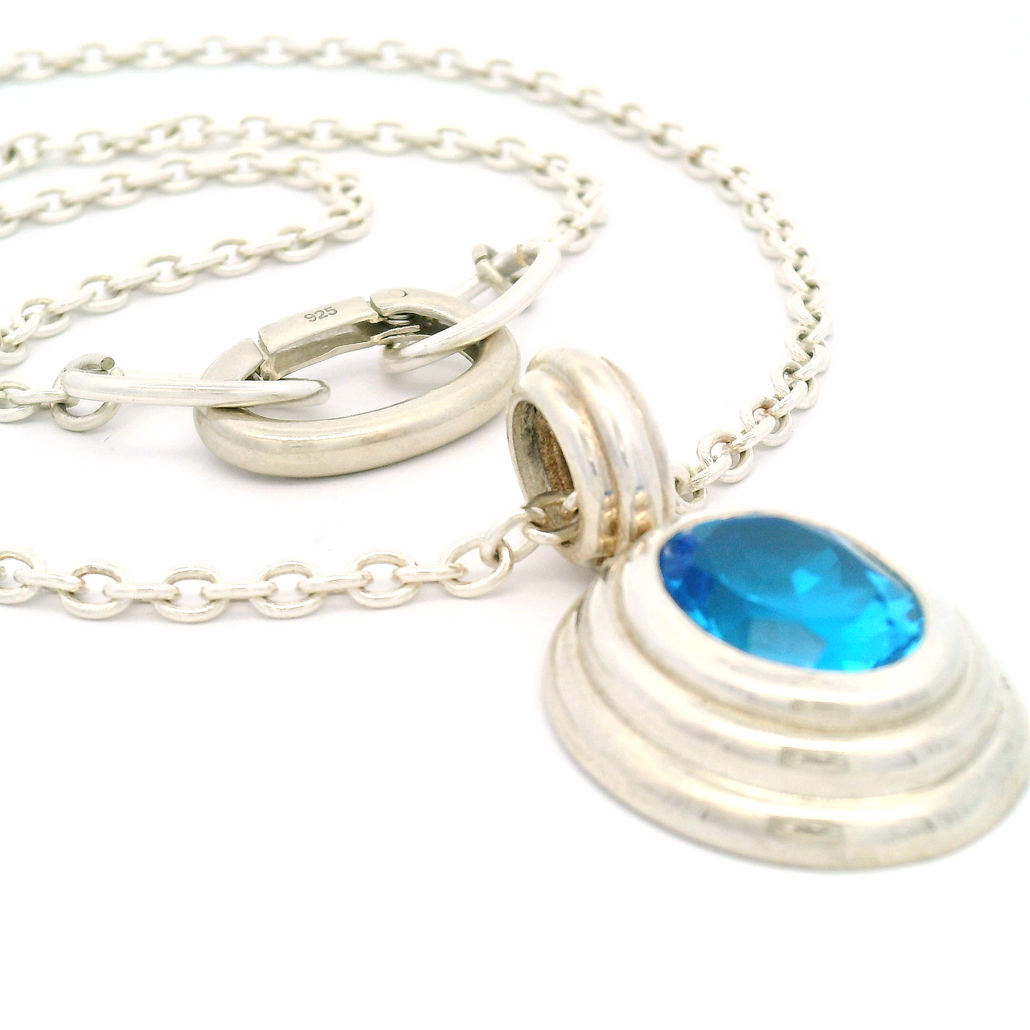 Silver Blue Topaz Pendant Necklace