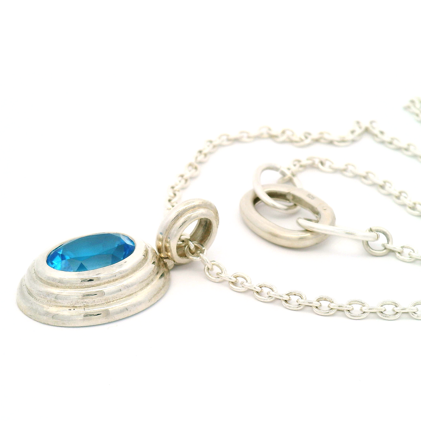 Silver Blue Topaz Pendant Necklace
