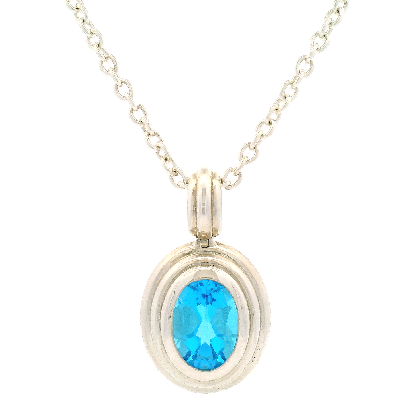 Silver Blue Topaz Pendant Necklace