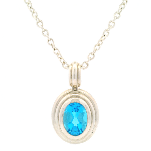 Silver Blue Topaz Pendant Necklace