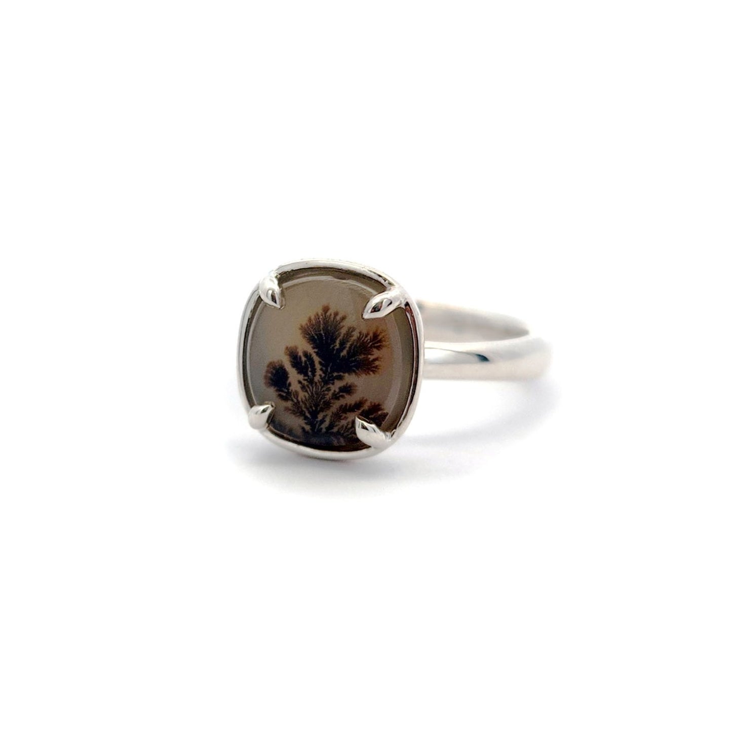 Rounded-Square Dendritic Agate Ring