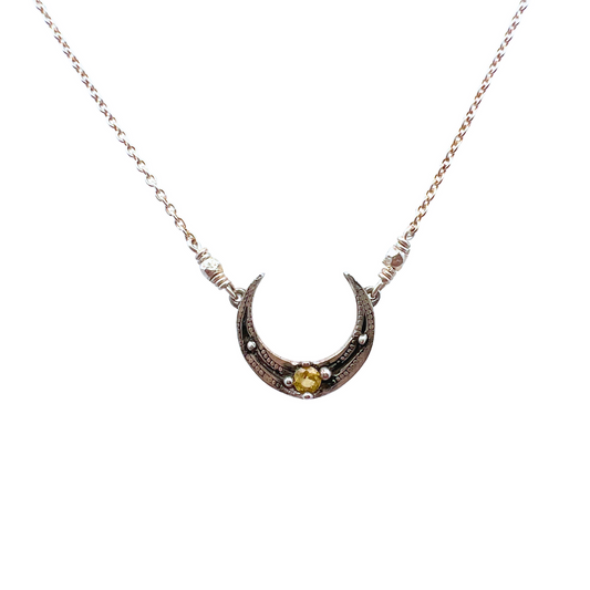 Crescent Moon Necklace with Yellow Sapphire