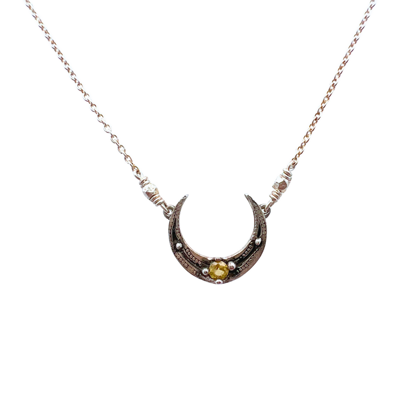 Crescent Moon Necklace with Yellow Sapphire