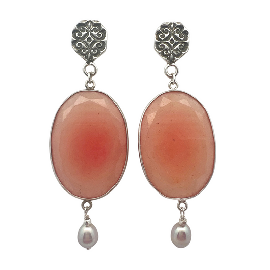 Coral Chalcedony Earrings