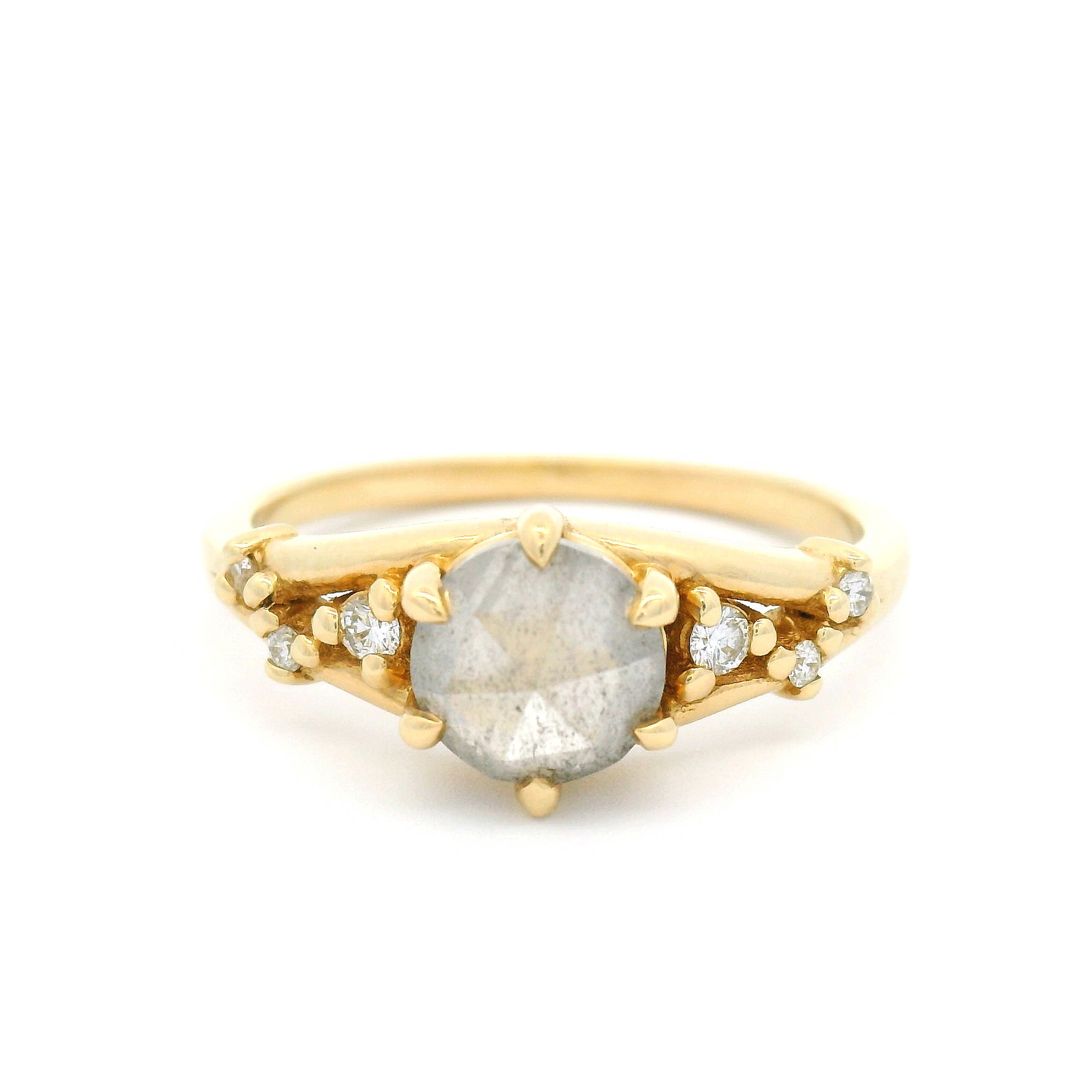 14k Yellow Engagement Ring with 1.08ct Rose-Cut Salt and Pepper Diamond and Accent Diamonds