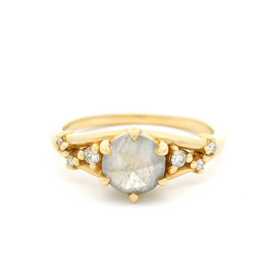 14k Yellow Engagement Ring with 1.08ct Rose-Cut Salt and Pepper Diamond and Accent Diamonds