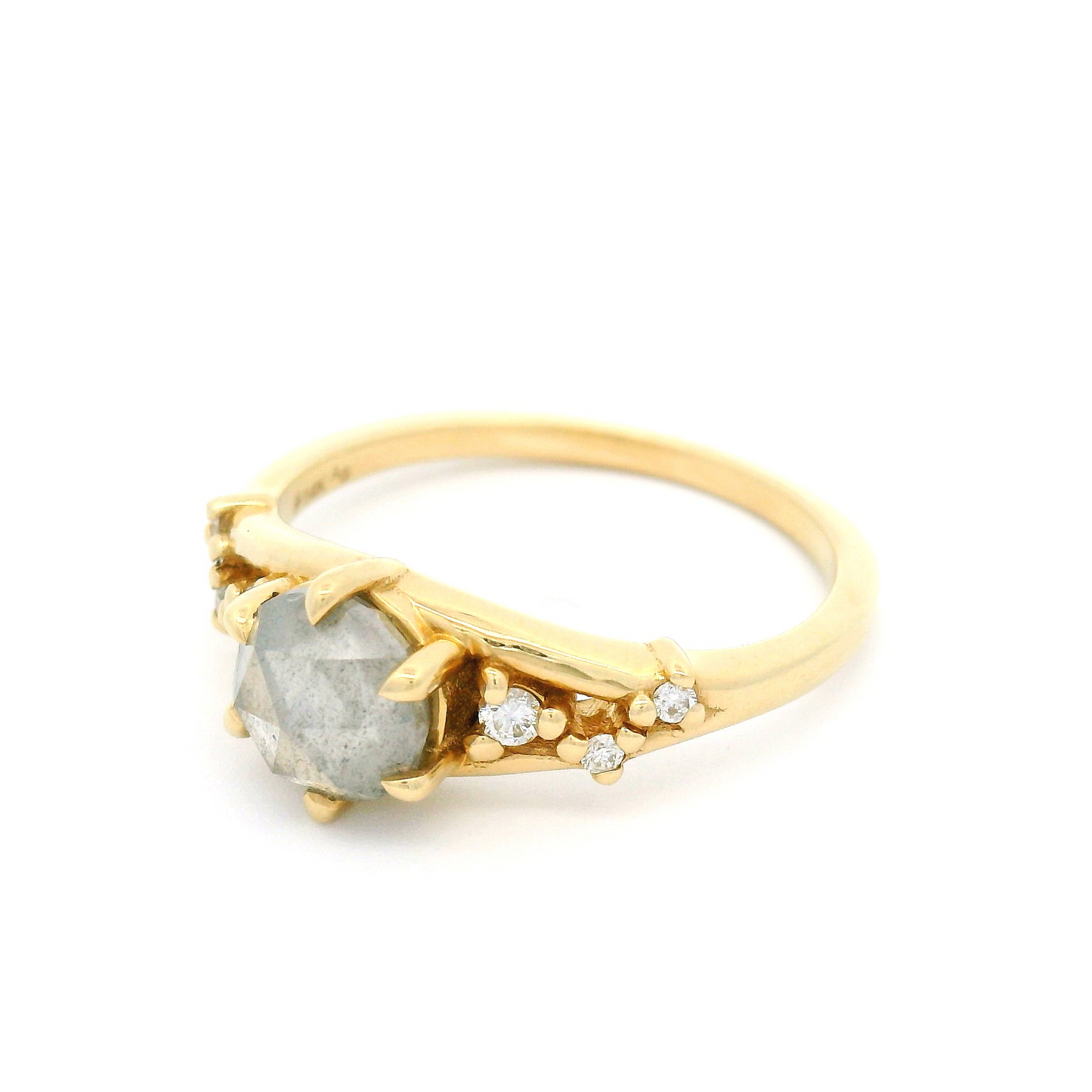 14k Yellow Engagement Ring with 1.08ct Rose-Cut Salt and Pepper Diamond and Accent Diamonds