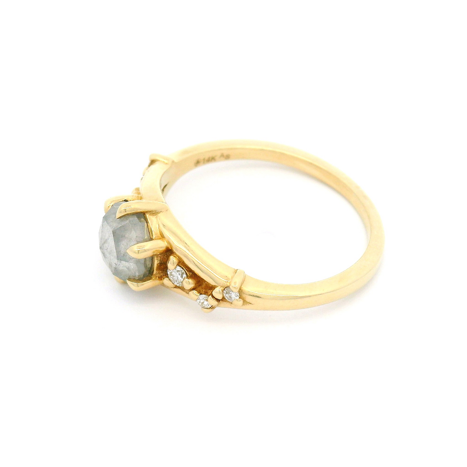 14k Yellow Engagement Ring with 1.08ct Rose-Cut Salt and Pepper Diamond and Accent Diamonds