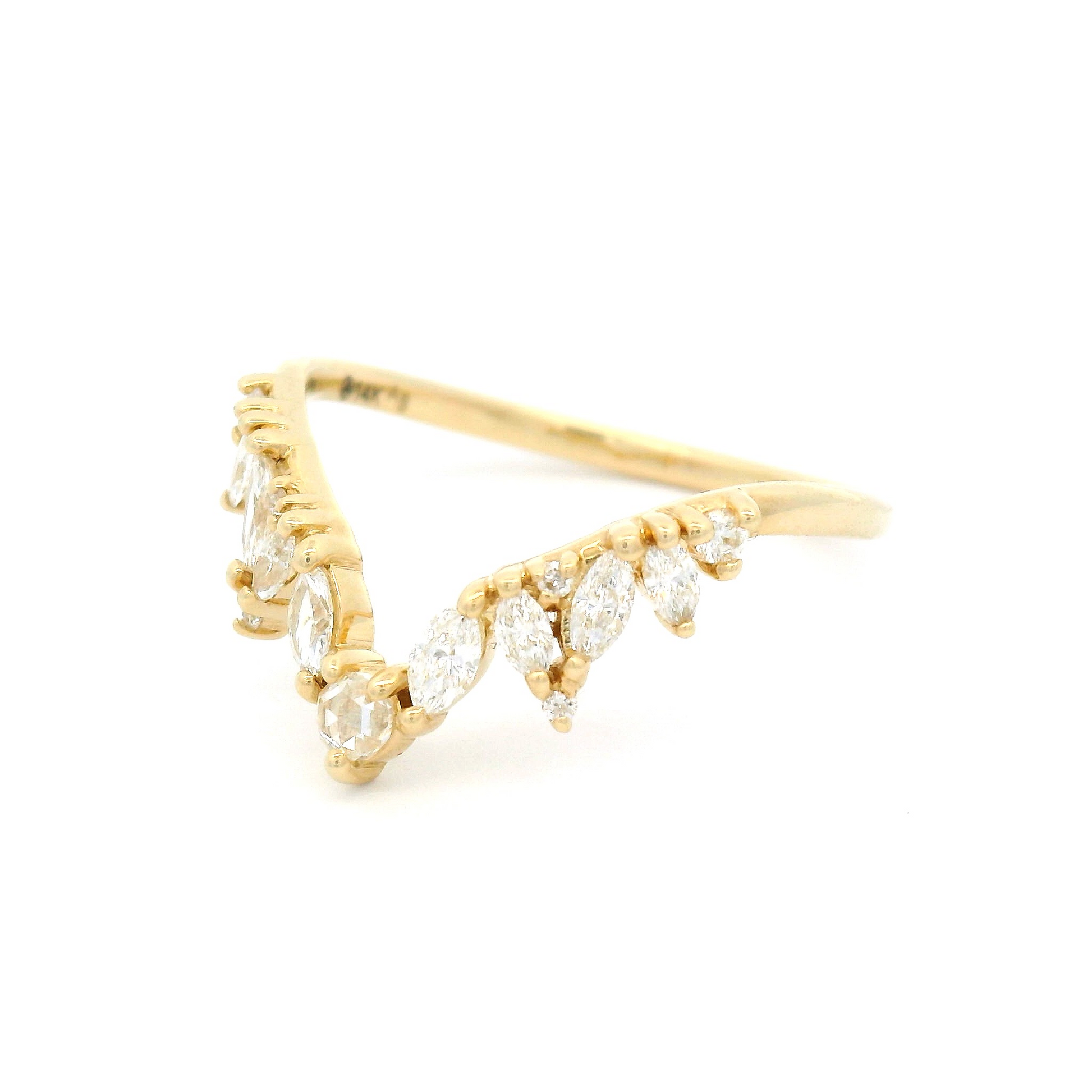 14k Yellow Contour Wedding Band with 0.30cts Mixed Diamonds
