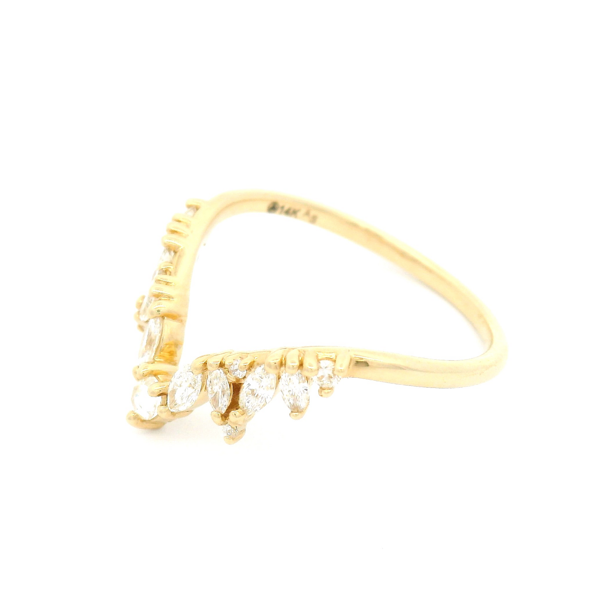 14k Yellow Contour Wedding Band with 0.30cts Mixed Diamonds