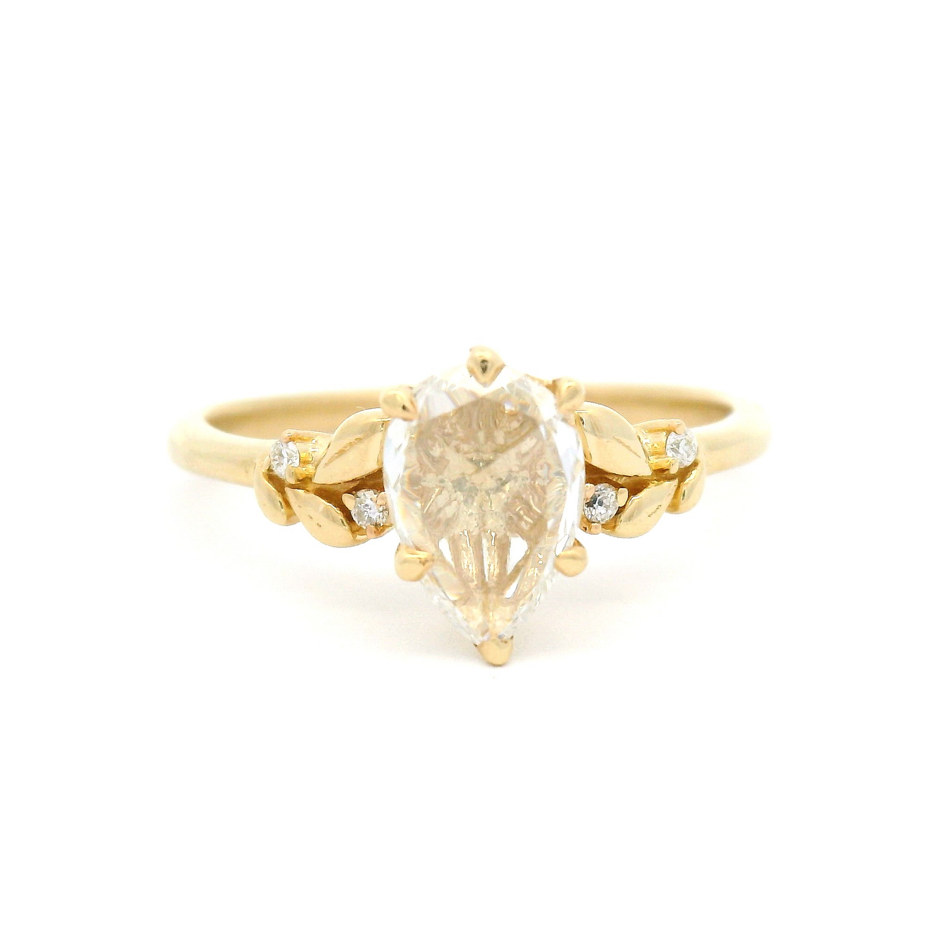 14k Yellow Engagement Ring with 0.52ct Rose-Cut Diamond and Accent Diamonds