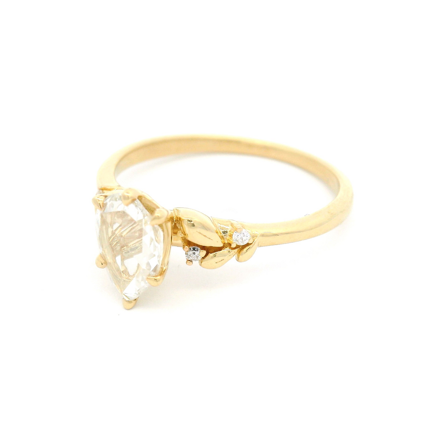 14k Yellow Engagement Ring with 0.52ct Rose-Cut Diamond and Accent Diamonds