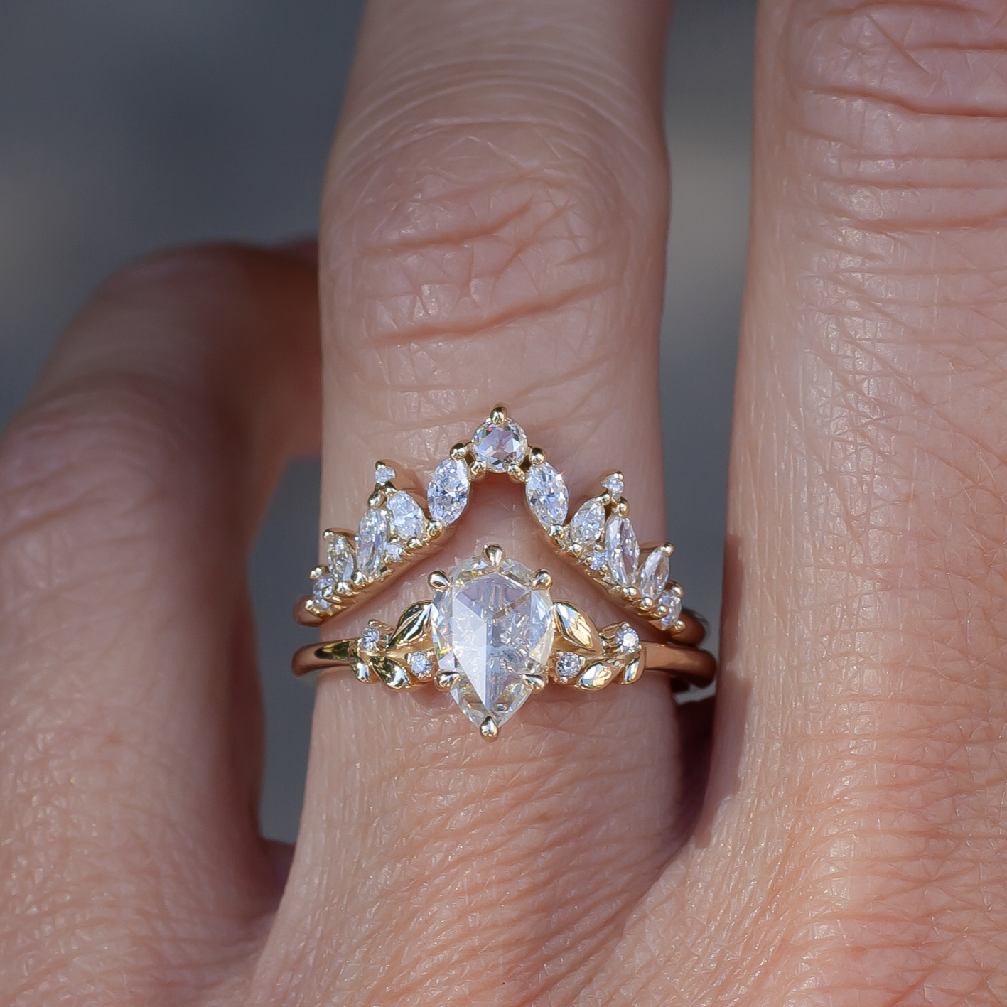 14k Yellow Engagement Ring with 0.52ct Rose-Cut Diamond and Accent Diamonds