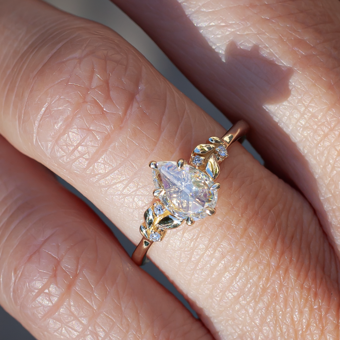 14k Yellow Engagement Ring with 0.52ct Rose-Cut Diamond and Accent Diamonds