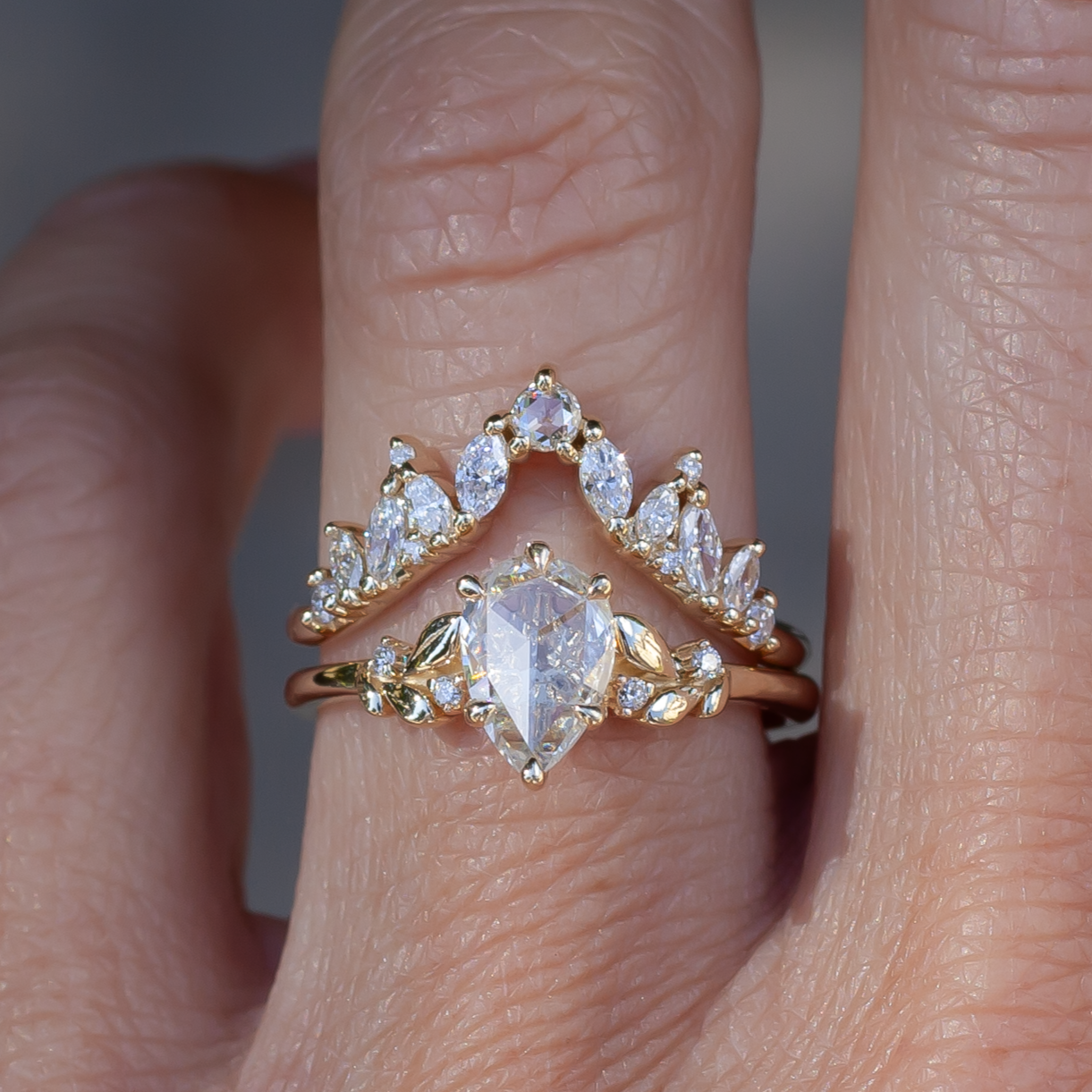 14k Yellow Engagement Ring with 0.52ct Rose-Cut Diamond and Accent Diamonds