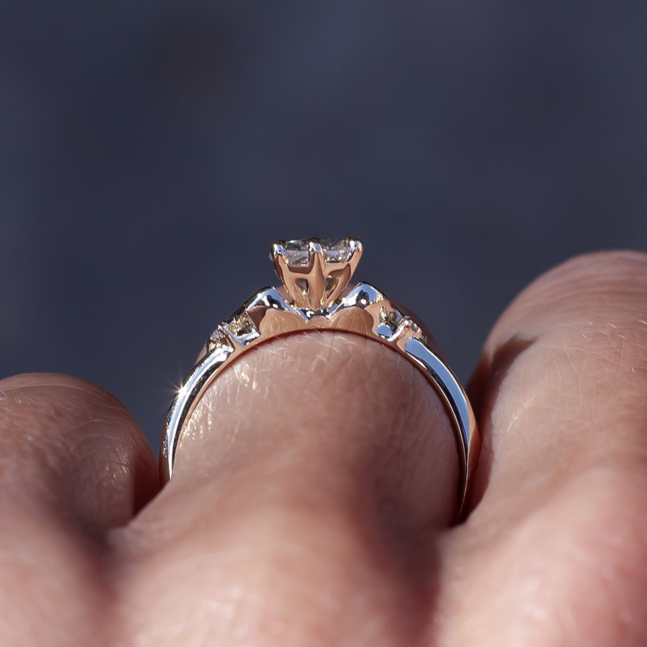 14k Yellow Engagement Ring with 0.52ct Rose-Cut Diamond and Accent Diamonds