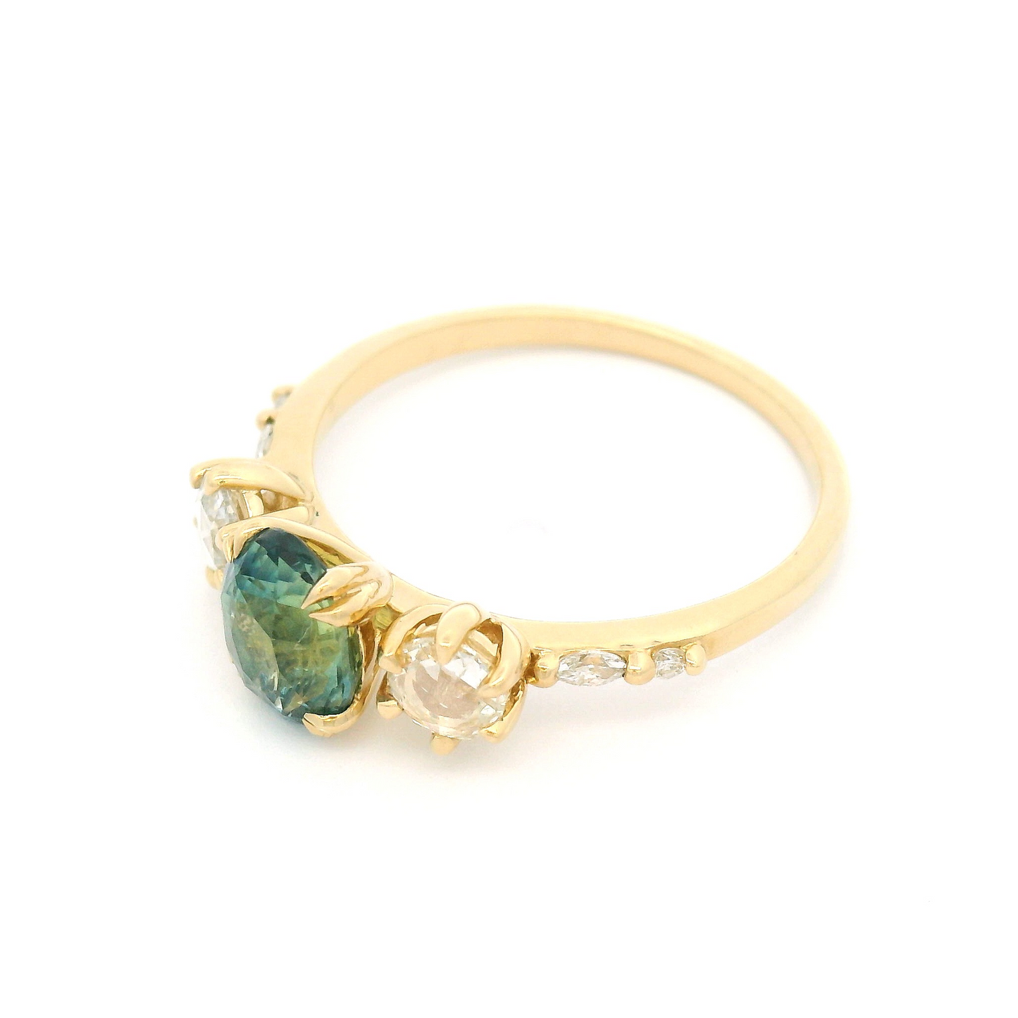 14k Yellow Engagement Ring with 1.24ct Oval-Cut Greenish Sapphire and Accent Diamonds