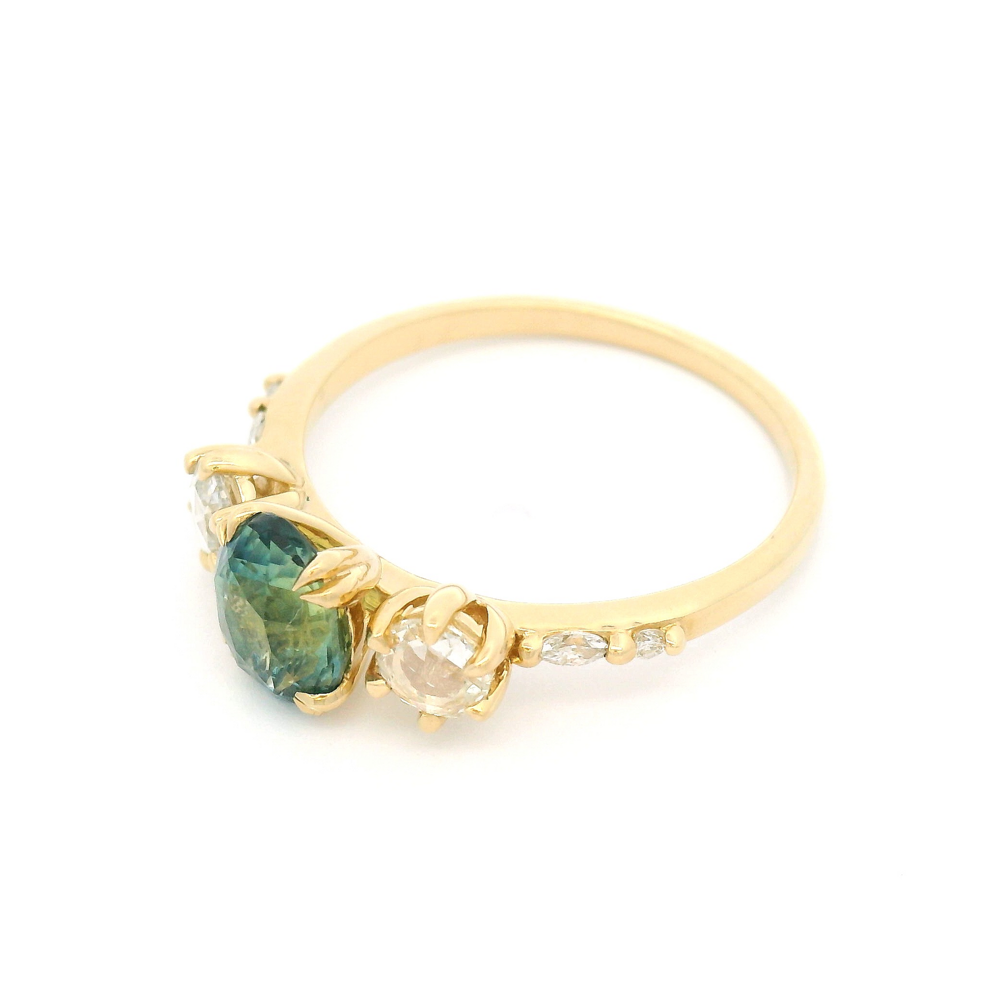 14k Yellow Engagement Ring with 1.24ct Oval-Cut Greenish Sapphire and Accent Diamonds