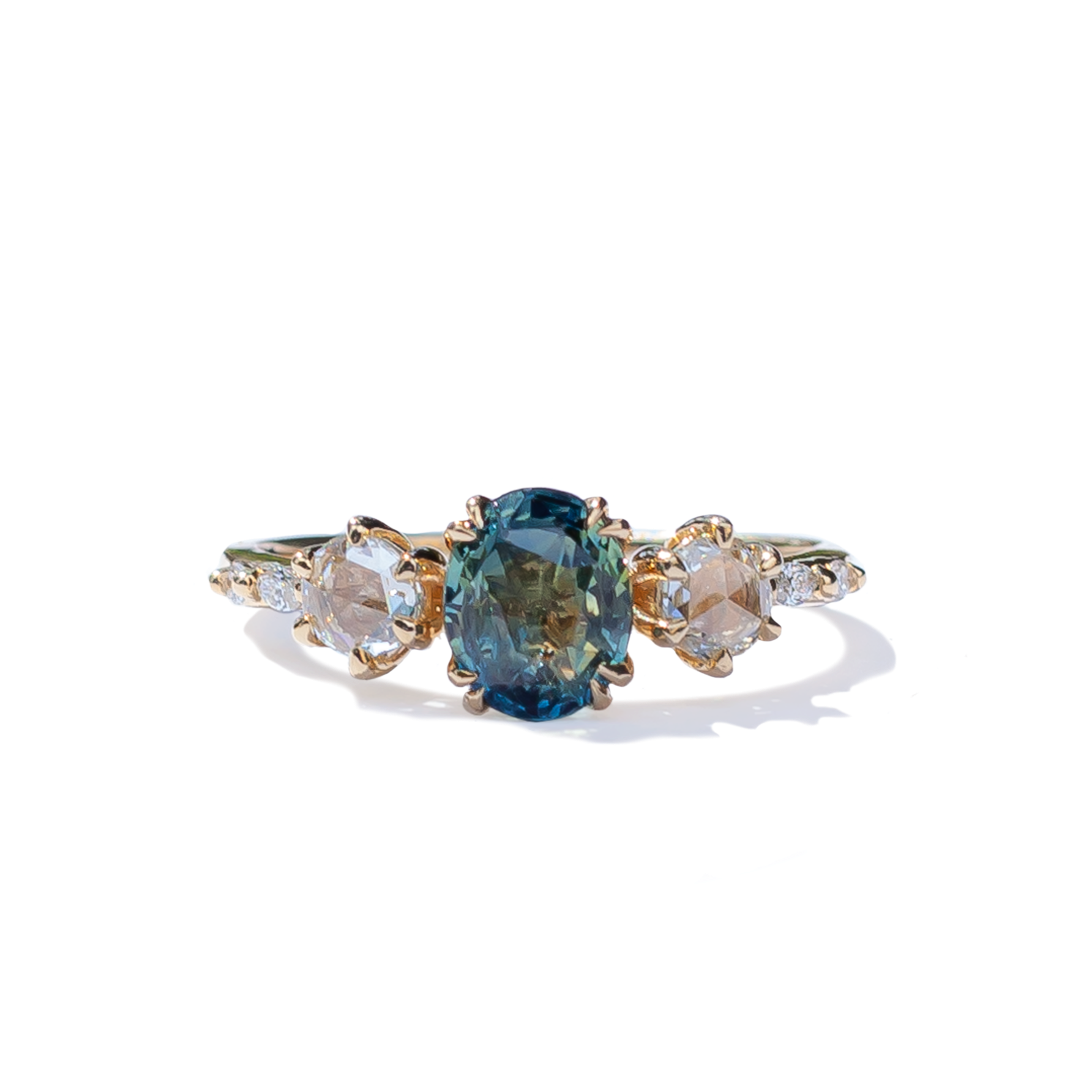 14k Yellow Engagement Ring with 1.24ct Oval-Cut Greenish Sapphire and Accent Diamonds