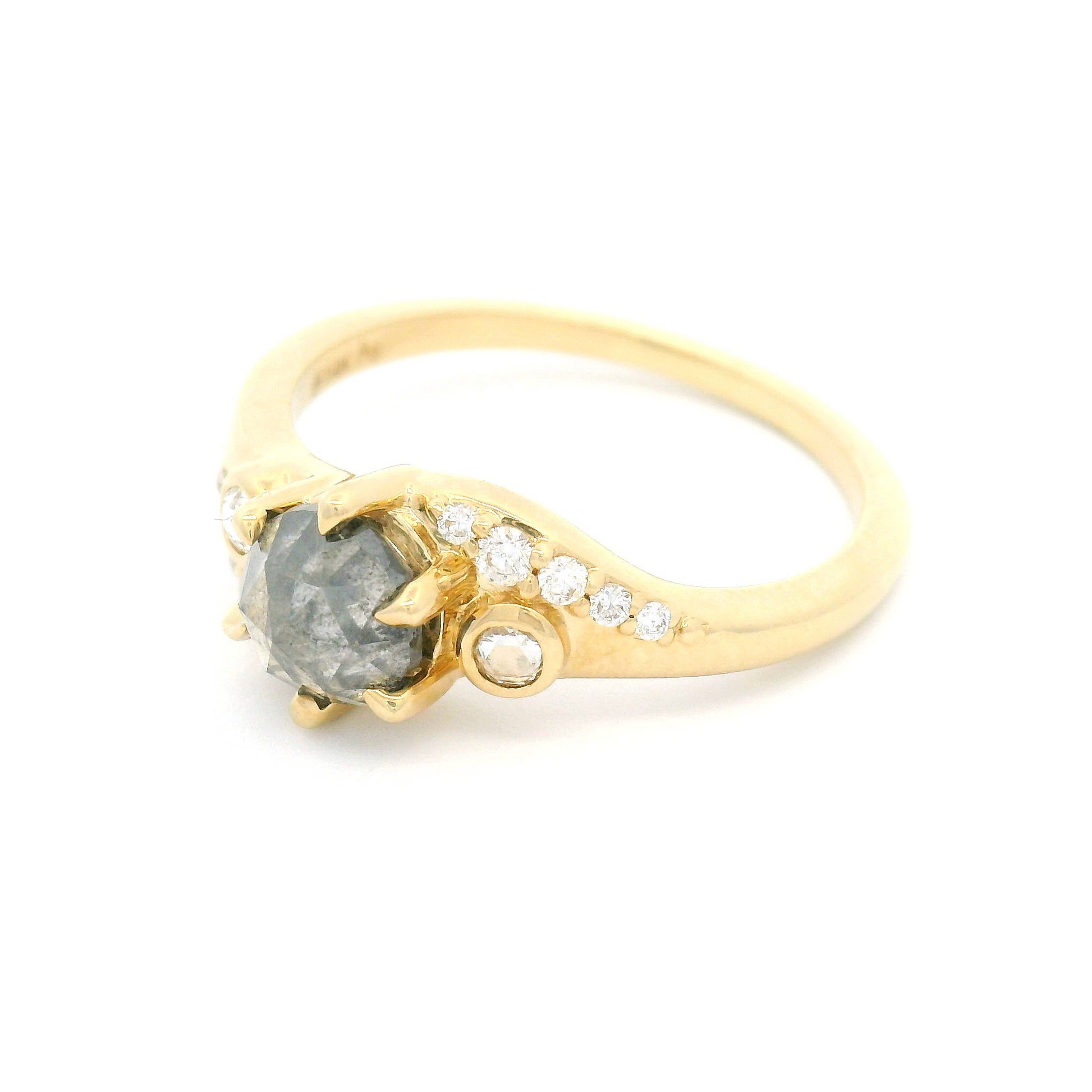 14k Yellow Engagement Ring with 0.98ct Rose-Cut Salt & Pepper Diamond and Accent Diamonds