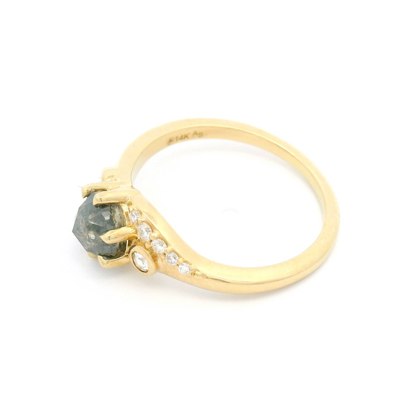 14k Yellow Engagement Ring with 0.98ct Rose-Cut Salt & Pepper Diamond and Accent Diamonds