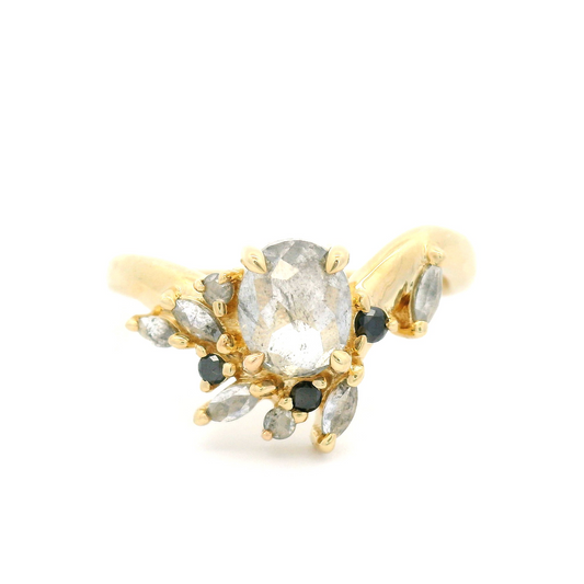 14k Yellow Engagement Ring with 1.04ct Rose-Cut Diamond and Accent Diamonds