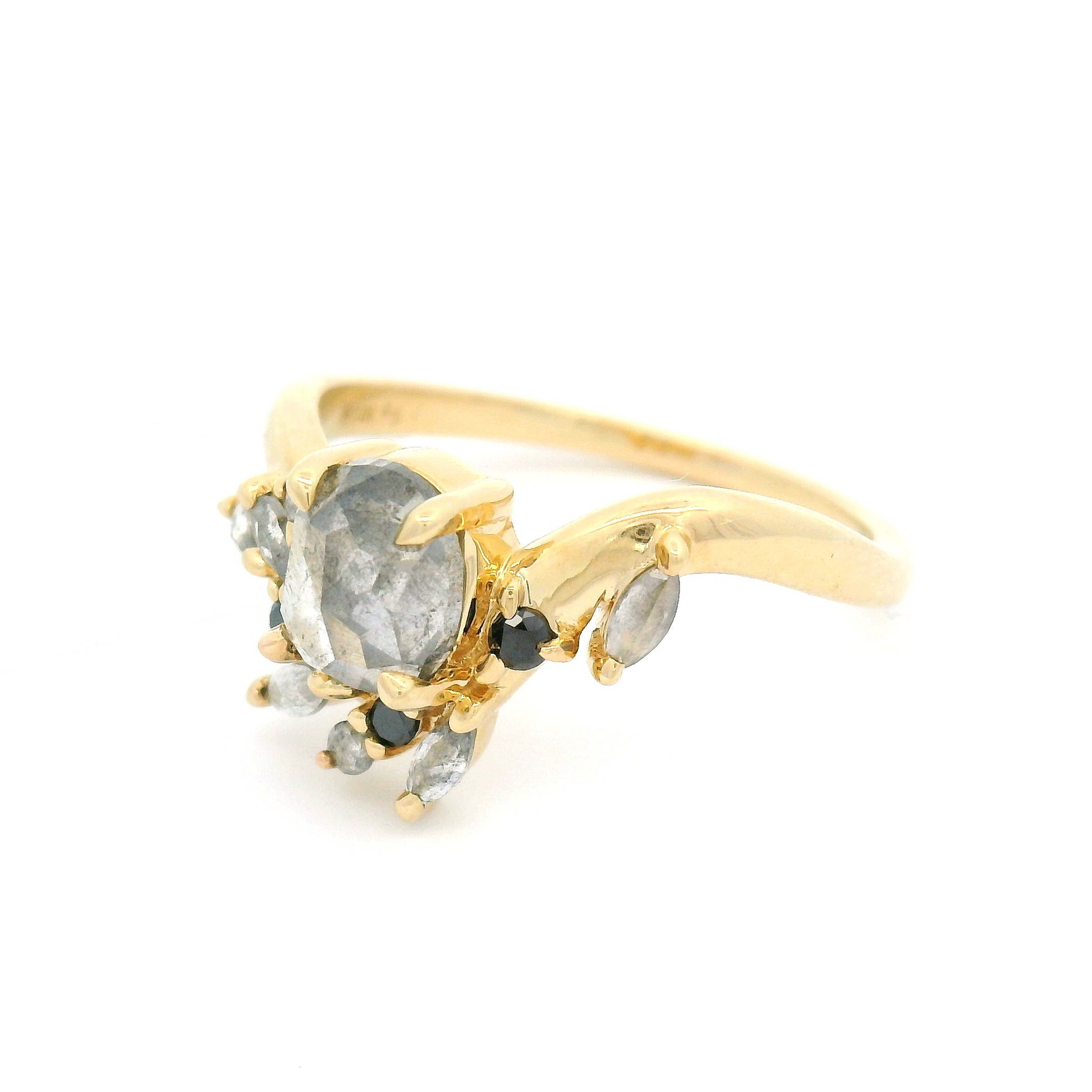 14k Yellow Engagement Ring with 1.04ct Rose-Cut Diamond and Accent Diamonds