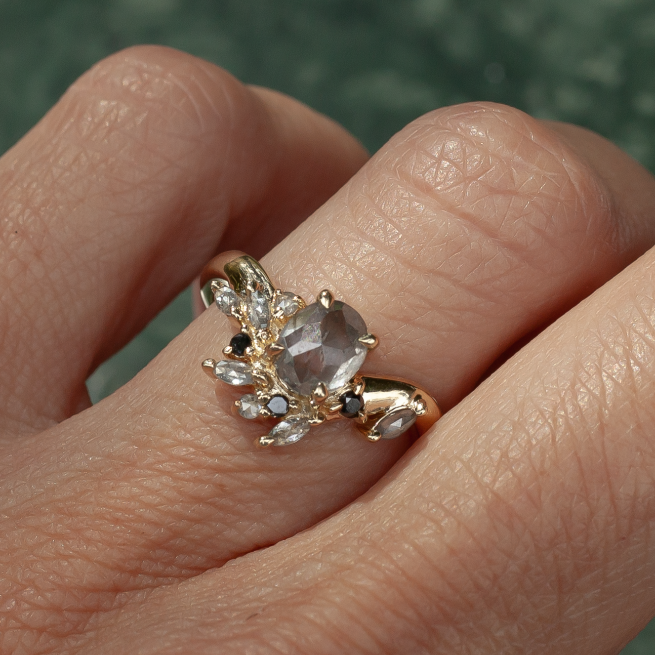 14k Yellow Engagement Ring with 1.04ct Rose-Cut Diamond and Accent Diamonds
