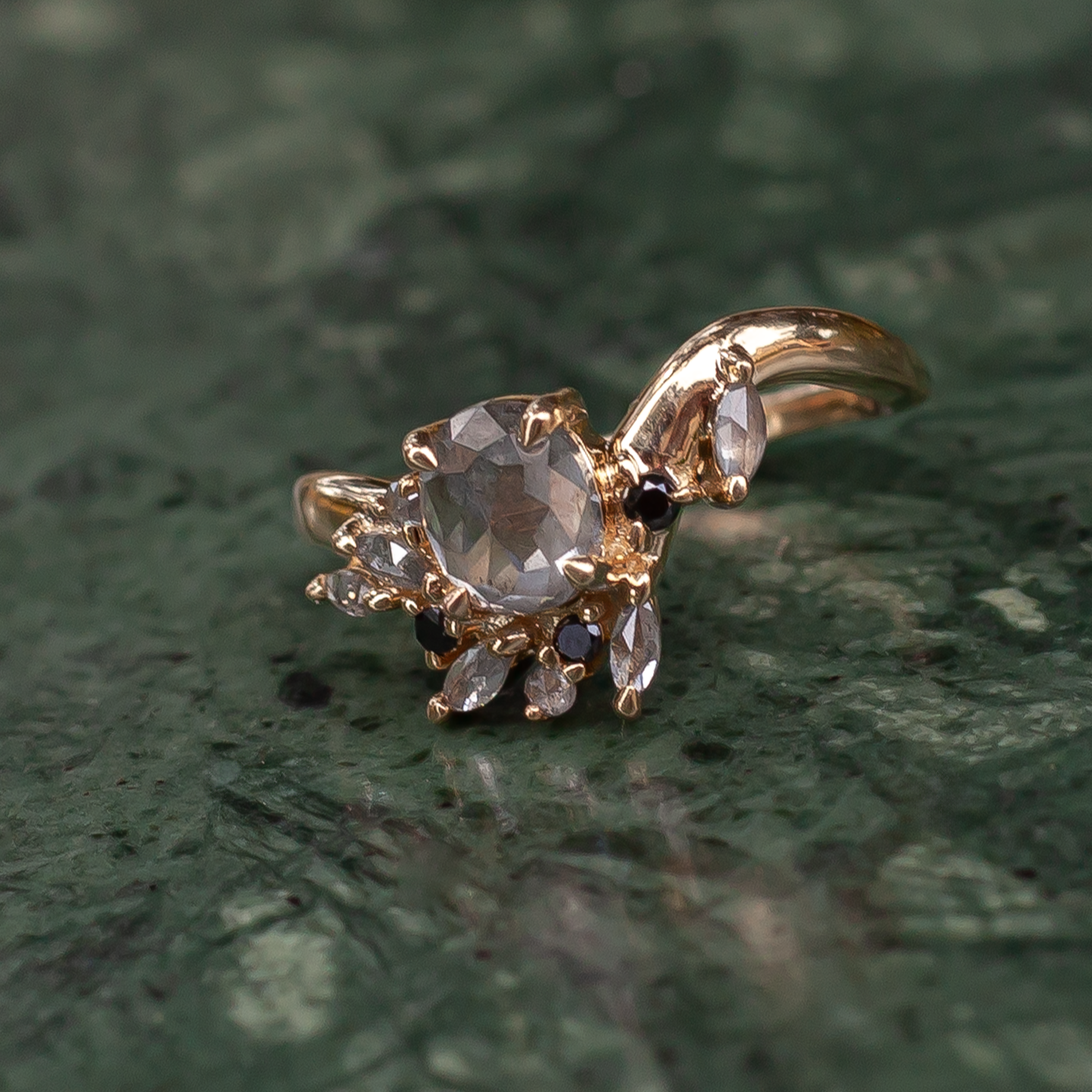 14k Yellow Engagement Ring with 1.04ct Rose-Cut Diamond and Accent Diamonds