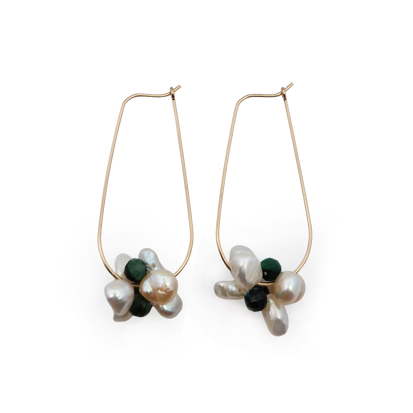 White & Green Pearl Flower Cluster Hoop Earrings