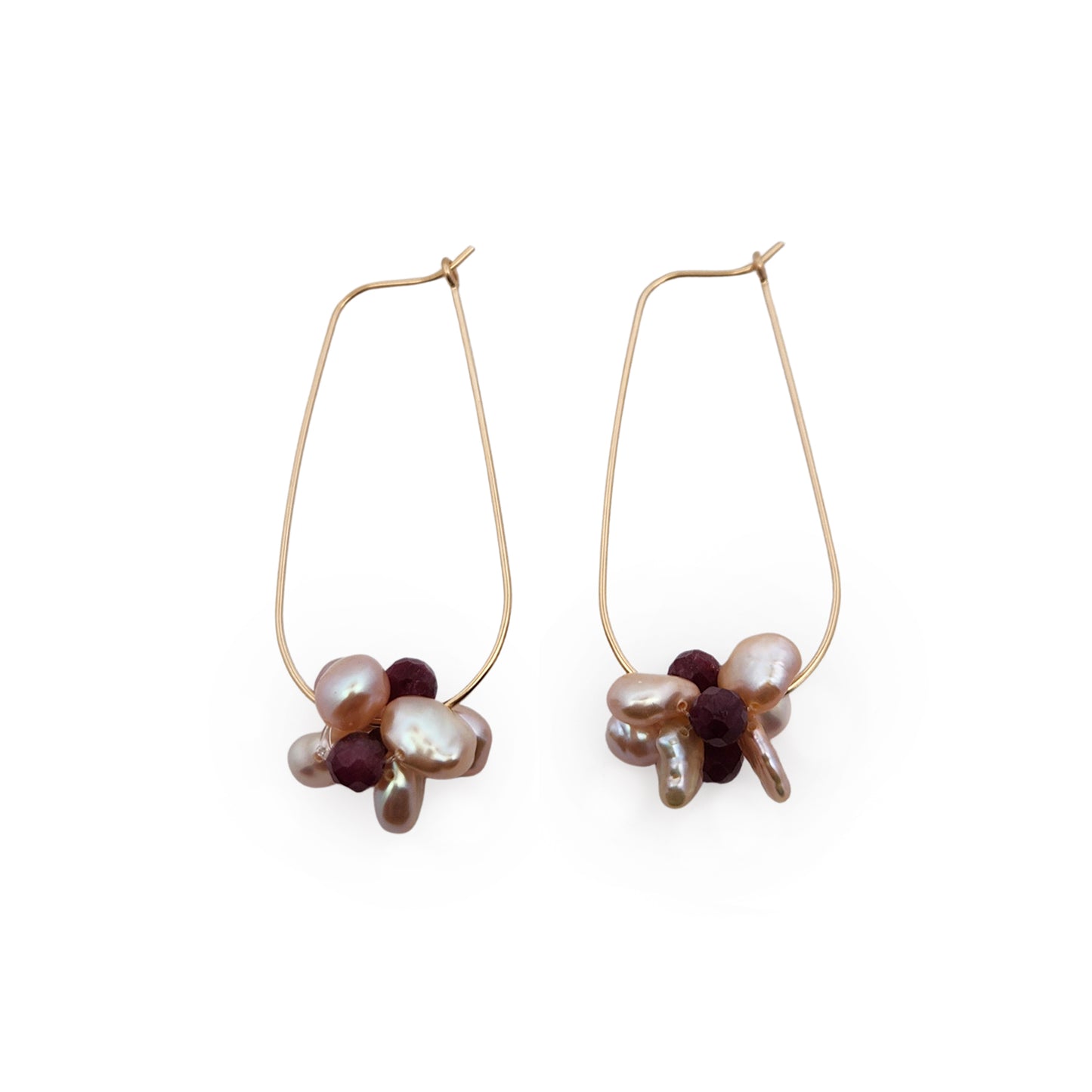 White & Pink Pearl Flower Cluster Hoop Earrings