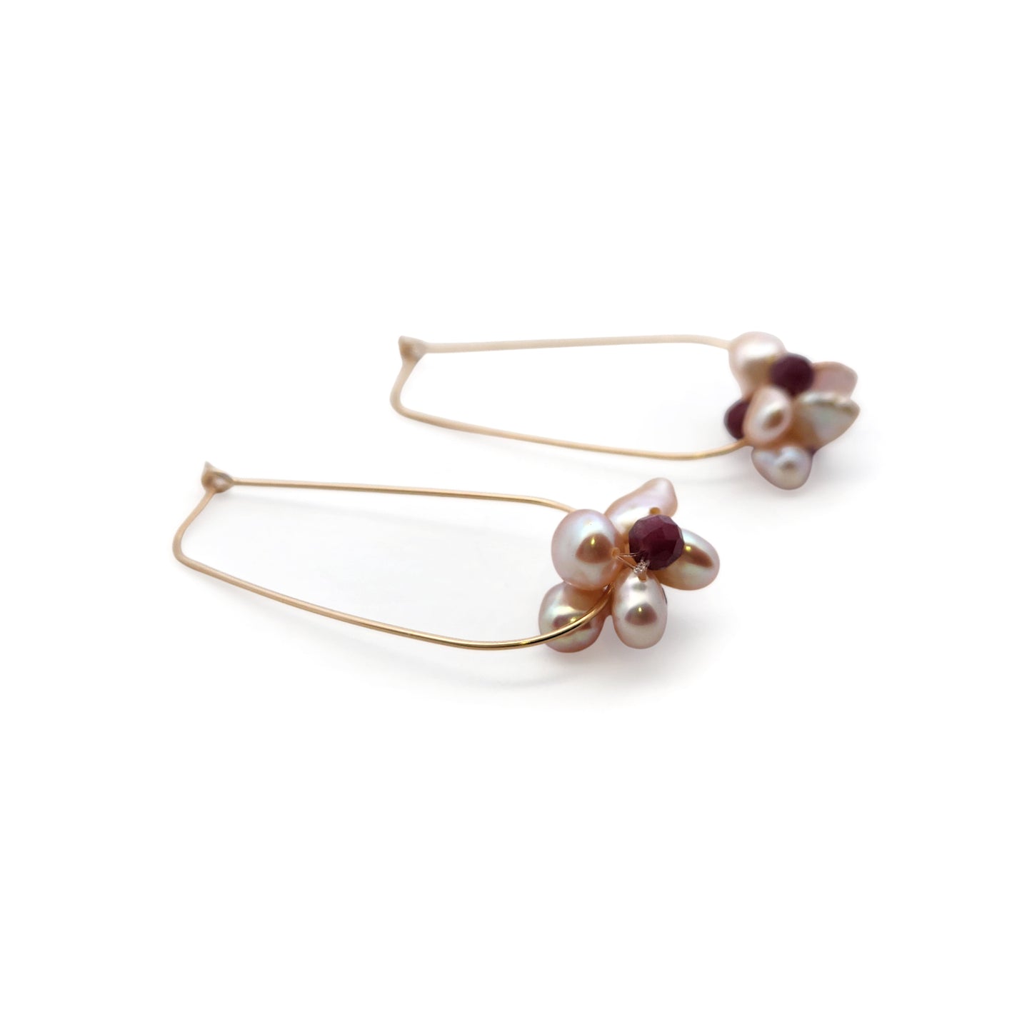 White & Pink Pearl Flower Cluster Hoop Earrings