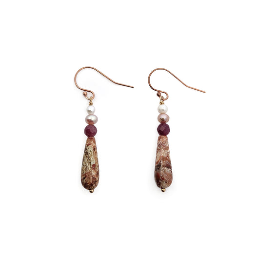 Pearl & Ruby Teardrop Earrings