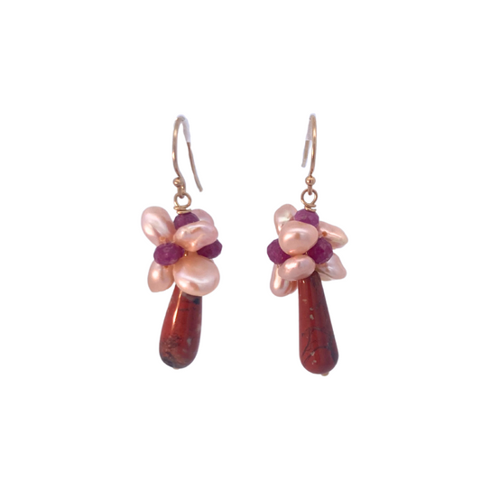 Ruby, Pearl & Agate Cluster Earrings