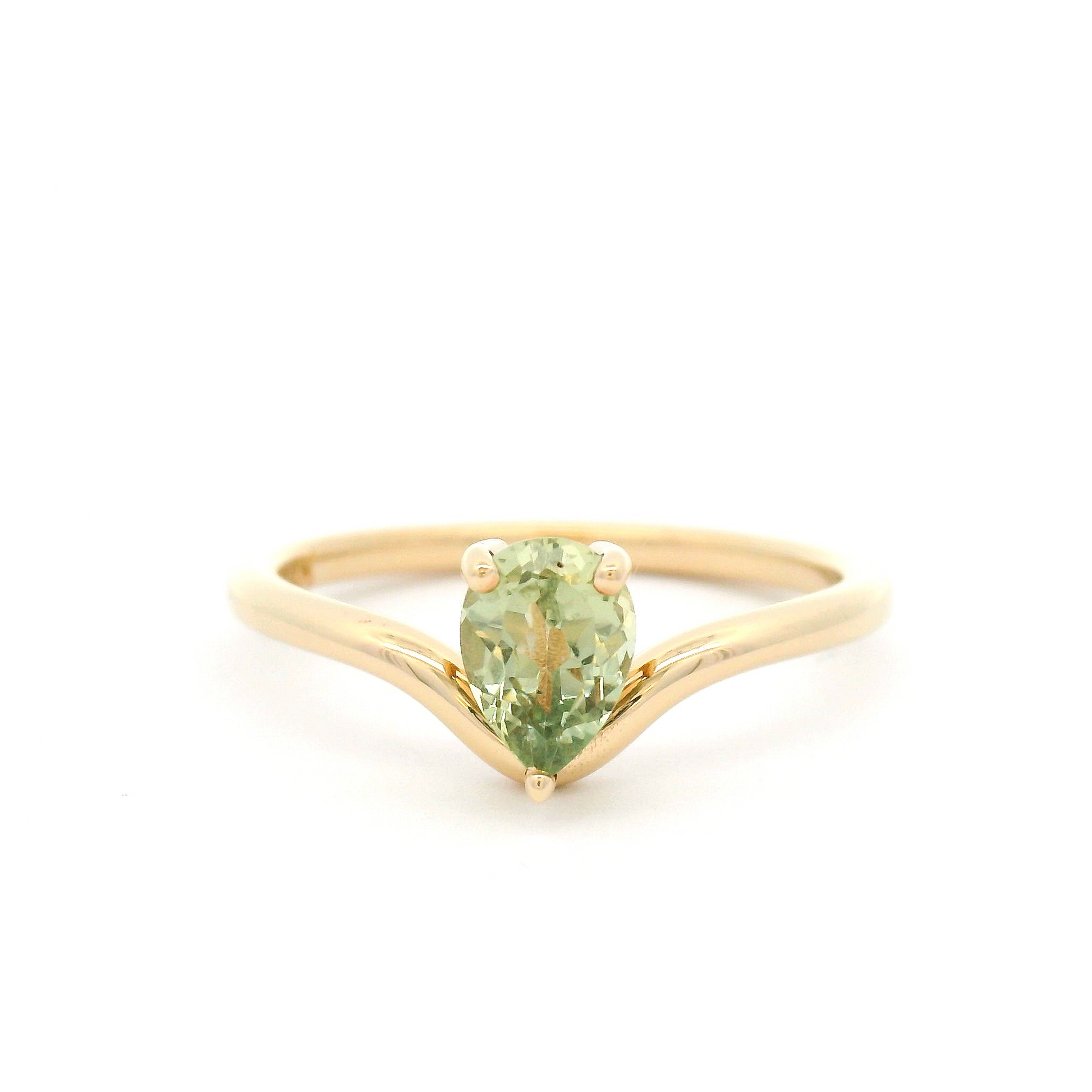14k Yellow Solitaire Engagement Ring with 0.66ct Green Pear Shaped Sapphire