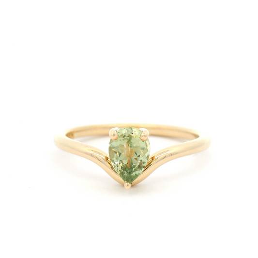 14k Yellow Solitaire Engagement Ring with 0.66ct Green Pear Shaped Sapphire