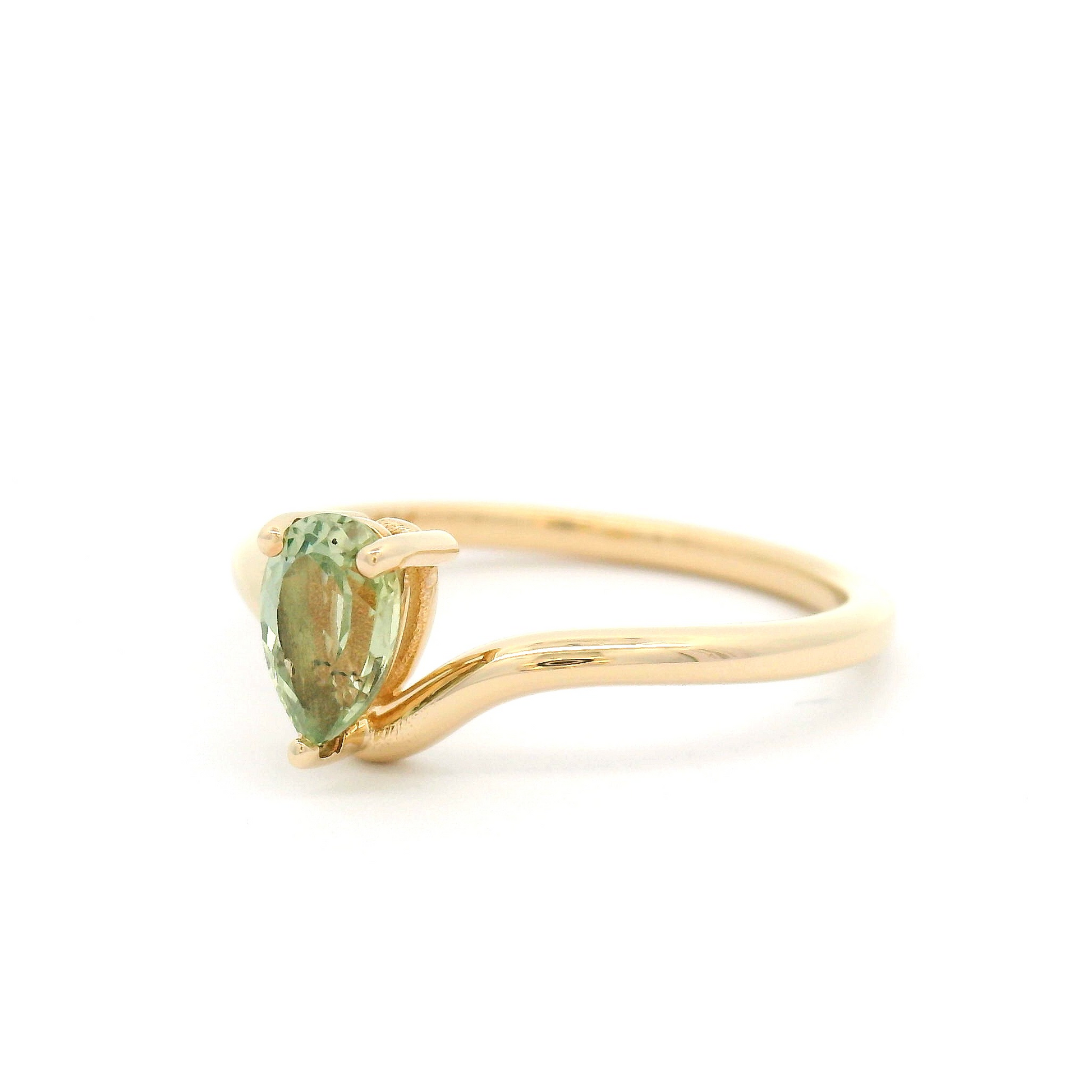 14k Yellow Solitaire Engagement Ring with 0.66ct Green Pear Shaped Sapphire