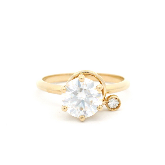 14k Yellow Solitaire Engagement Ring with 1.25ct Moissanite and Accent Charm