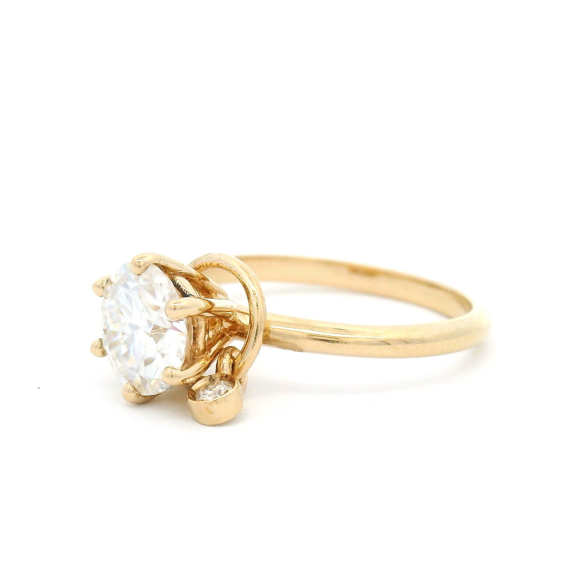 14k Yellow Solitaire Engagement Ring with 1.25ct Moissanite and Accent Charm