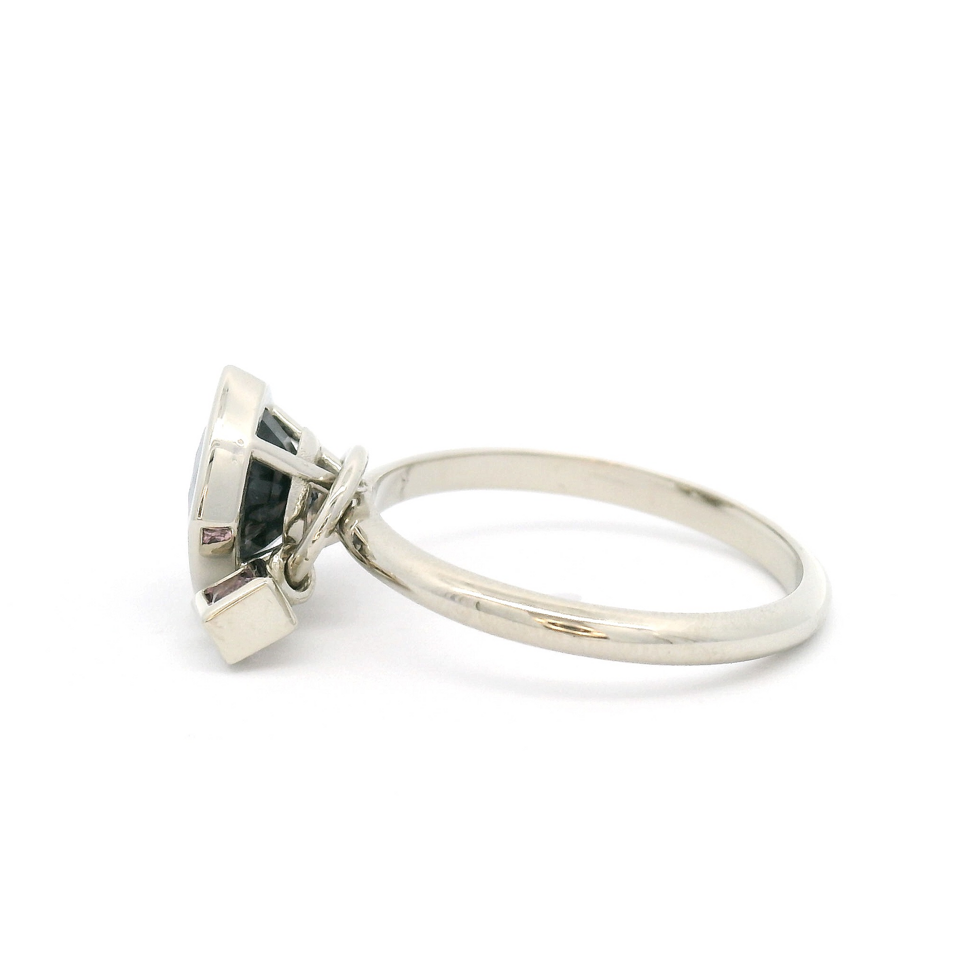 14k White Solitaire Engagement Ring with 1.81ct Grey Spinel and Accent Charm