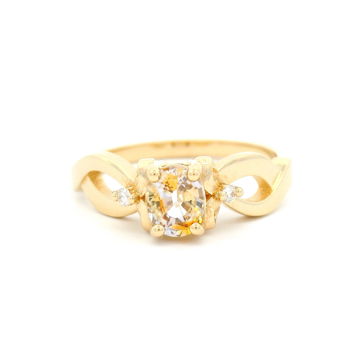 14k Yellow Engagement Ring with 0.80ct White Bi-Colour Sapphire and Accent Diamonds