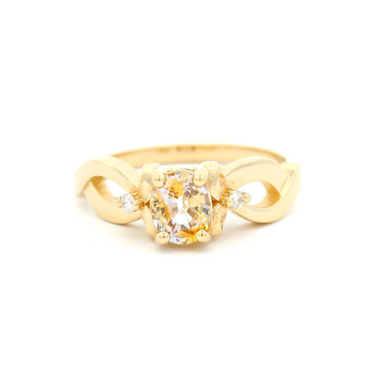 14k Yellow Engagement Ring with 0.80ct White Bi-Colour Sapphire and Accent Diamonds