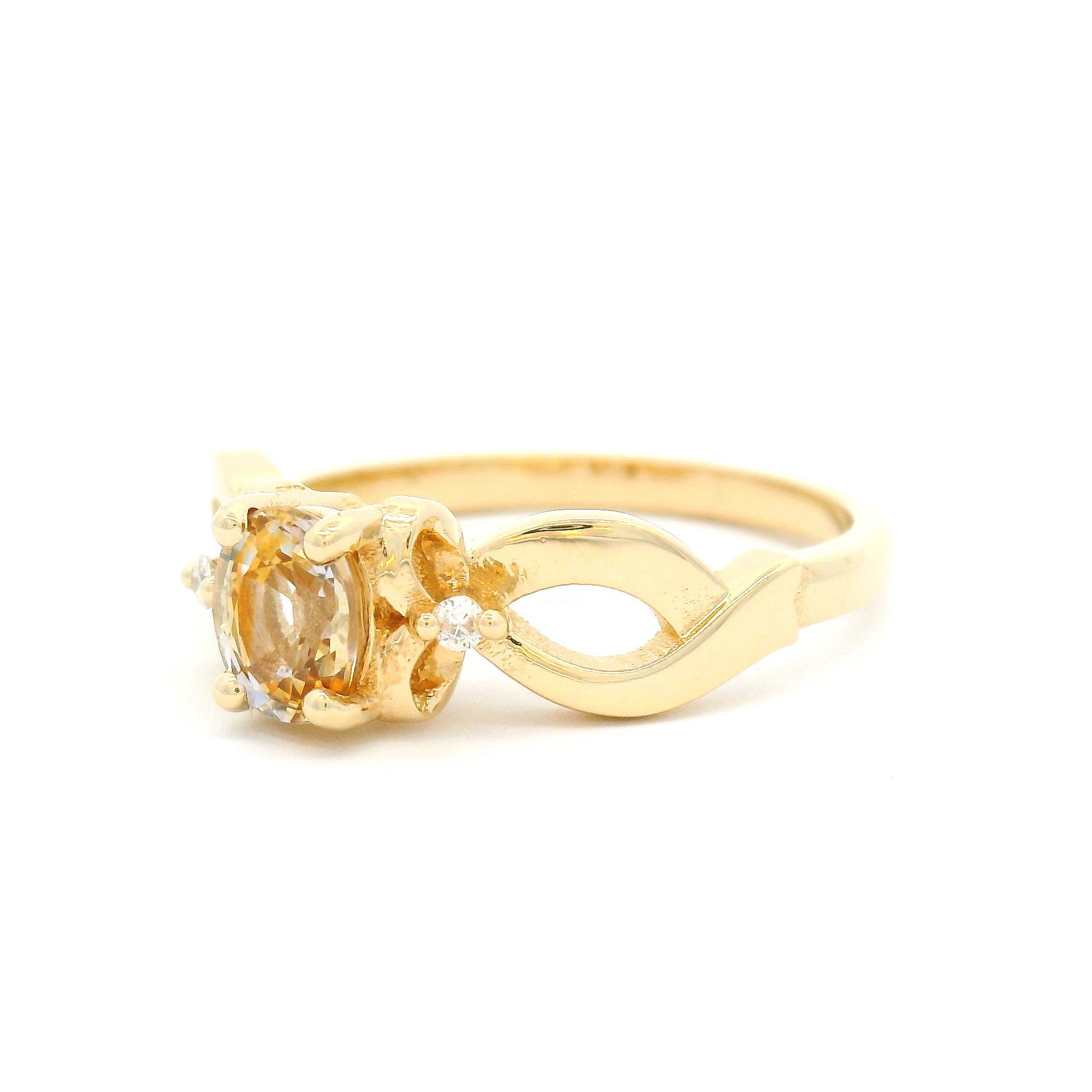 14k Yellow Engagement Ring with 0.80ct White Bi-Colour Sapphire and Accent Diamonds